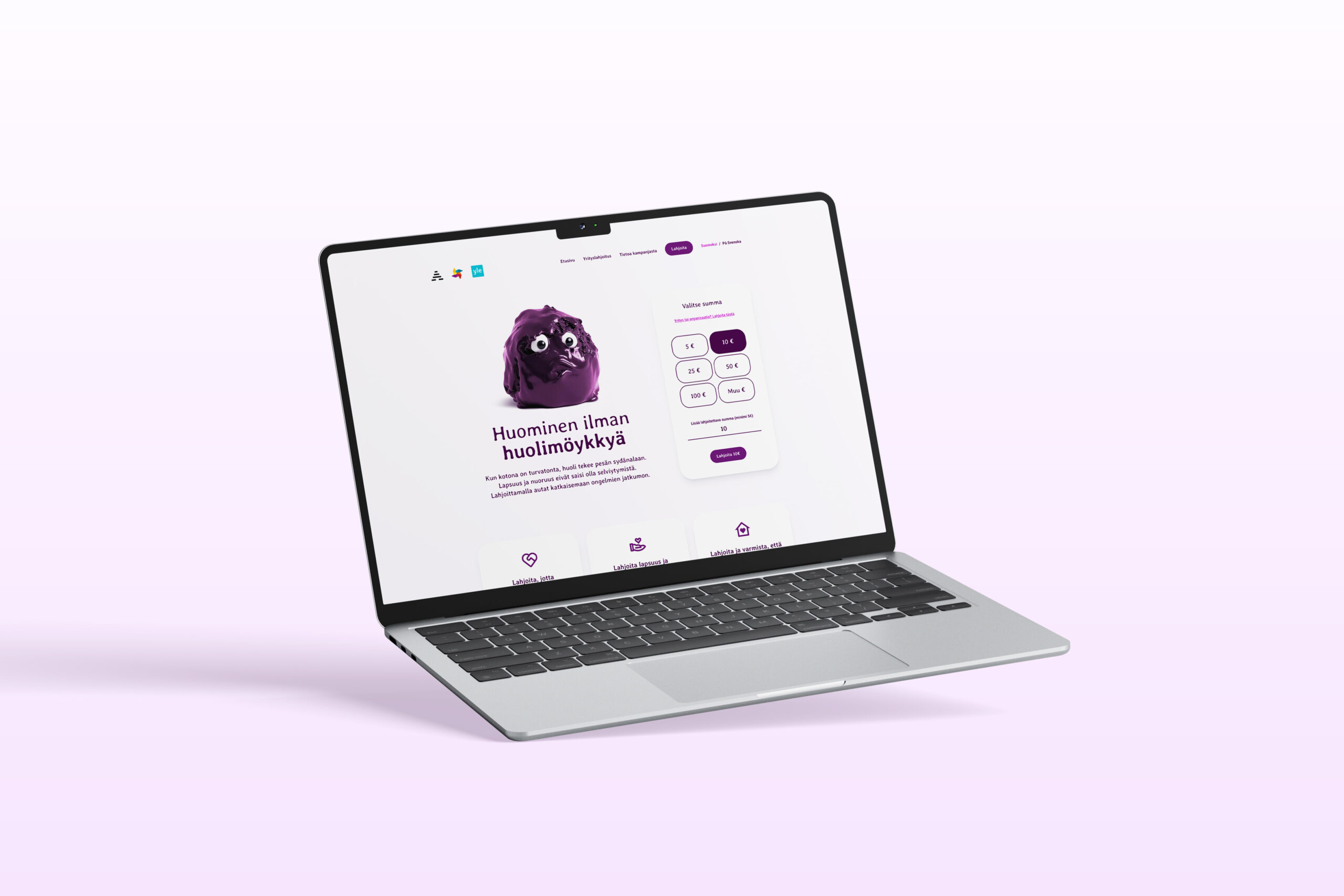 Kuvassa Huominen ilman huolimöykkyä -kampanjasivuston näkymä tablet-tietokoneella.