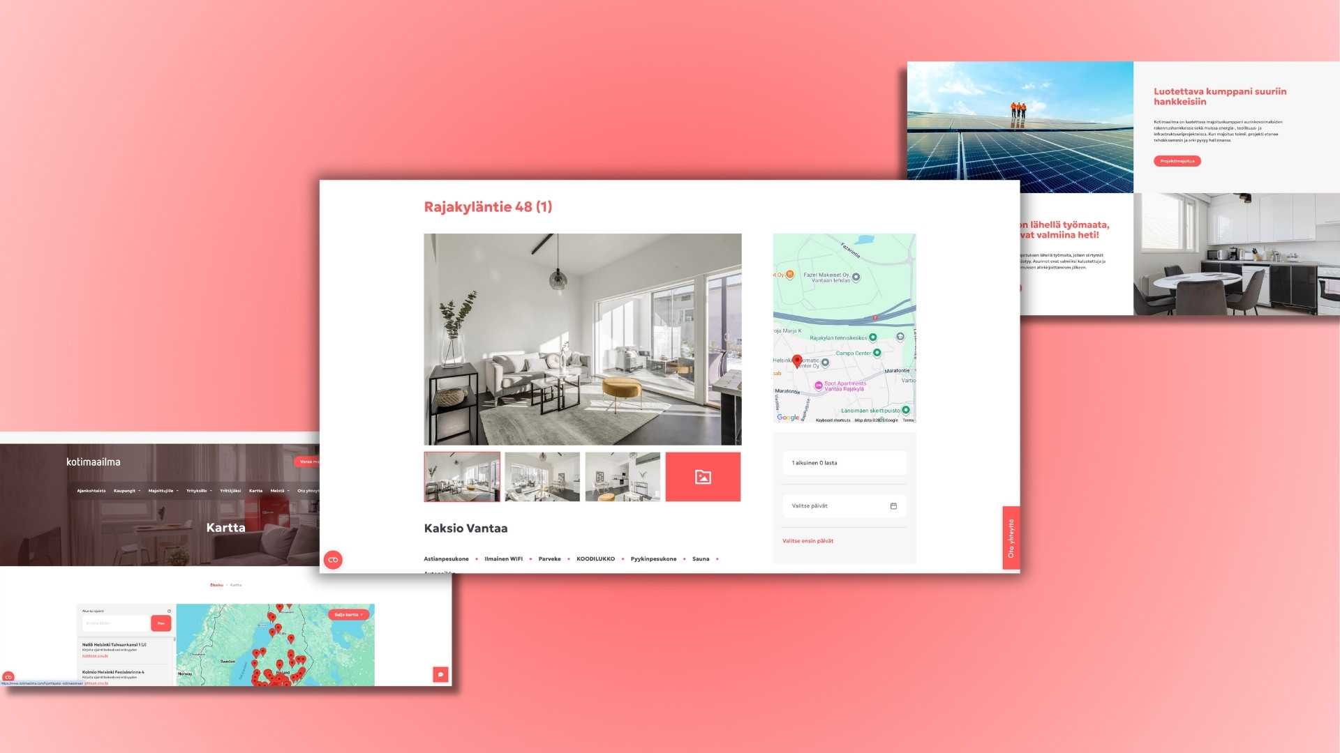 Kuvassa Kotimaailman uuden sivuston desktop-näkymiä.
