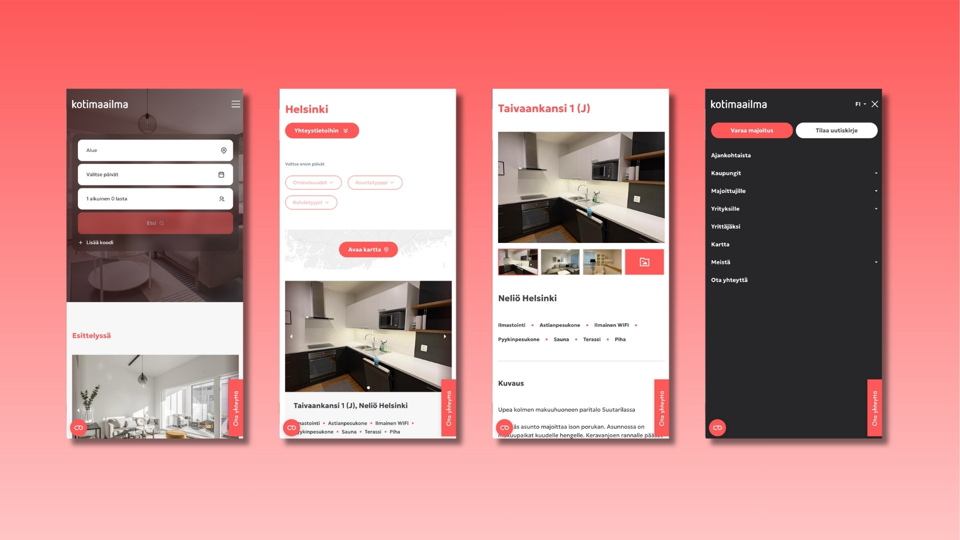 Kuvassa Kotimaailman uuden sivuston mobiilinäkymiä.